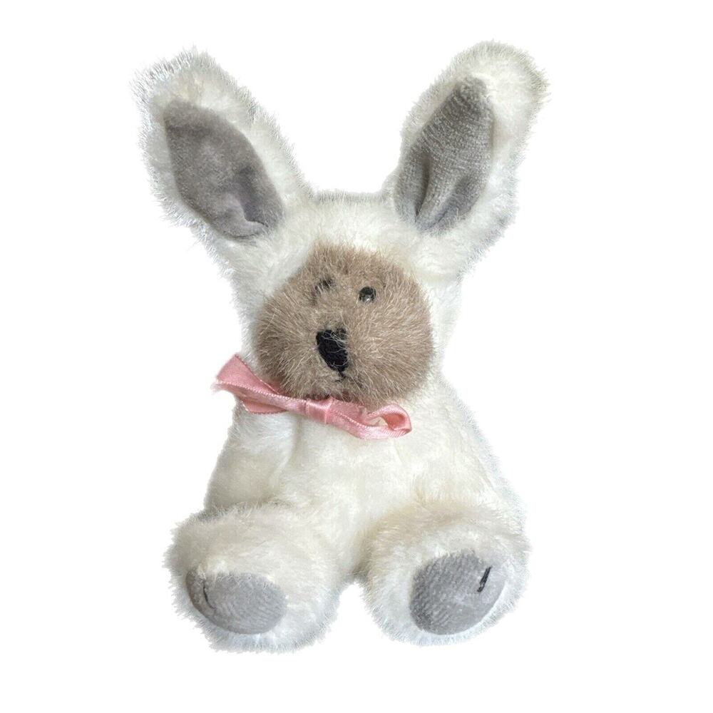 Boyds Bears White and Gray Stuffed Bunny with Pink Bow